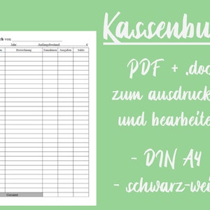 Cash book | PDF & doc file | Cash report | Income/Expenses/EÜR | Print template
