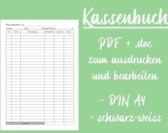 Cash book | PDF & doc file | Cash report | Income/Expenses/EÜR | Print template