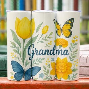 Flower Design Stainless Steel Tumbler for Grandma, Floral Travel Mug, Gift for Her, Mother&#39;s Day, Birthday