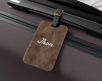 Personalized Acrylic Luggage Tag: Brown Leather Style, Custom Name