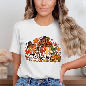 Happy Thanksgiving Turkey Shirt, Rustic Plaid Pumpkin Fall Tee