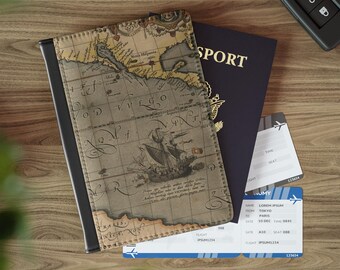Nautical Map Passport Cover: Faux Leather Travel Wallet