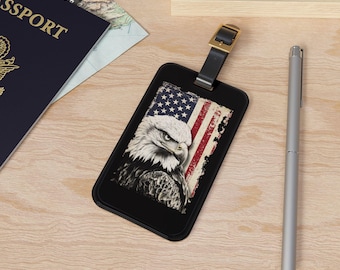 Eagle USA Flag Luggage Tag: Acrylic Travel Baggage Identifier