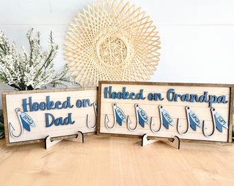 Gepersonaliseerde vissen papa cadeau – verslaafd aan bord papa – aangepaste kindernamen vissen cadeau – vaderdag visserscadeau – vissen opa cadeau