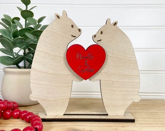 Personalized Wooden Couple Bear, Happy Valentine's Day Couple Bear, Valentines Gift for Her, Wedding Gift