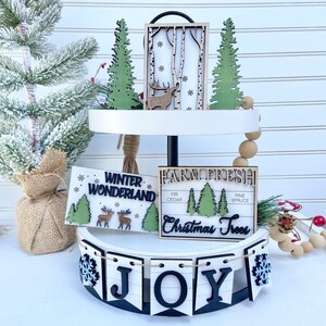 Christmas Tiered Tray, Farmhouse Christmas Tiered Tray, Farm Fresh Christmas Tress Tiered Tray