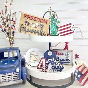 4th of July Tier Tray Decor, Rustic Fourth Of July Tiered Tray Decor, 4th Of July Themed Signs, Independence Day Themed Shelf Decor