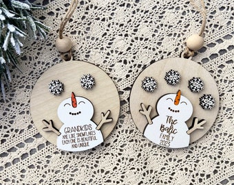 Snowman Snowflake Custom Ornaments, Personalized Family Ornaments, Custom Grandkids Ornaments, Christmas Gift Ideas,Grandparents Ornament