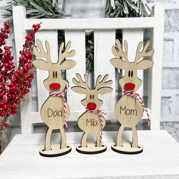 Personalized reindeer, reindeer Shelf Sitter, Holiday Decor, Christmas Mantle Decor