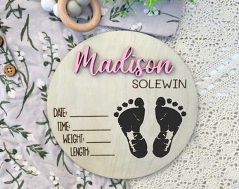 Baby Birth Announcement Sign | Personalized Newborn Stats Sign | Baby Name Plaque | Birth Details Sign | Nursery Decor Keepsake