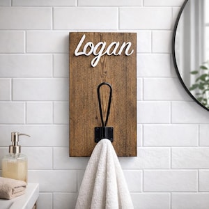 Gancho para toallas personalizado, colgador de toallas de baño, gancho con nombre personalizado, gancho de pared, colgador de mochilas, gancho de madera, decoración de entrada