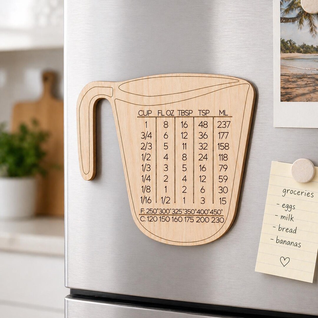 Wooden Measuring Cup Conversion Chart Magnet, Kitchen Conversion Cheat ...