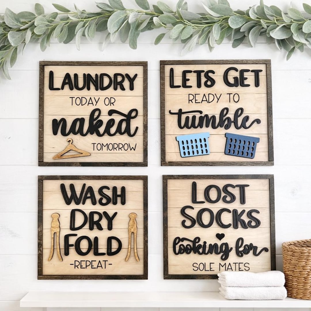 Funny Laundry Room Sign Set Farmhouse Laundry Decor Wood Signs Bundle ...