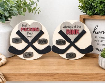 Personalized Hockey Dad Gift, Hockey Father’s Day Gift, Custom Hockey Dad Sign with Kids Names