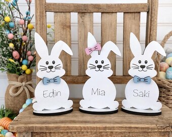 Personalized Easter Bunny, Bunny Shelf Sitter, Holiday Decor, Easter/Spring Decorations, Wooden Bunny, Personalized Easter Bunny Family
