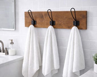 Farmhouse Wooden Towel Rack Wall Mount | Rustic Bathroom Towel Holder | Wood Wall Hooks | Bathroom Organizer | Modern Farmhouse Decor