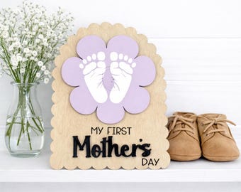Bordje voetafdruk baby eerste Moederdag – cadeau van baby voor moeder – aandenken nieuwe moeder – knutselbordje voetafdruk baby