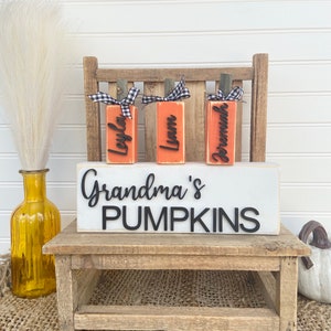Calabazas de la abuela, bloque de calabaza personalizado, bloques de calabaza de madera, familia de calabaza personalizada, regalos personalizados de otoño/Halloween, decoración de calabaza