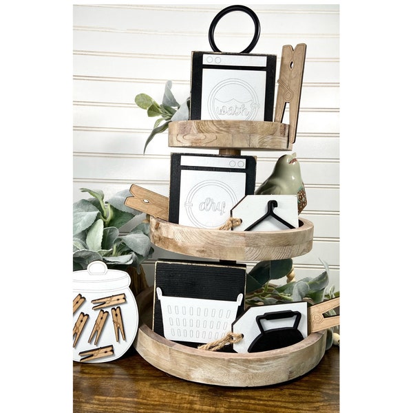 Laundry Room Tier Tray Decorations, Laundry Decor, Laundry Tiered Tray Bundle, Farmhouse Laundry Room Signs