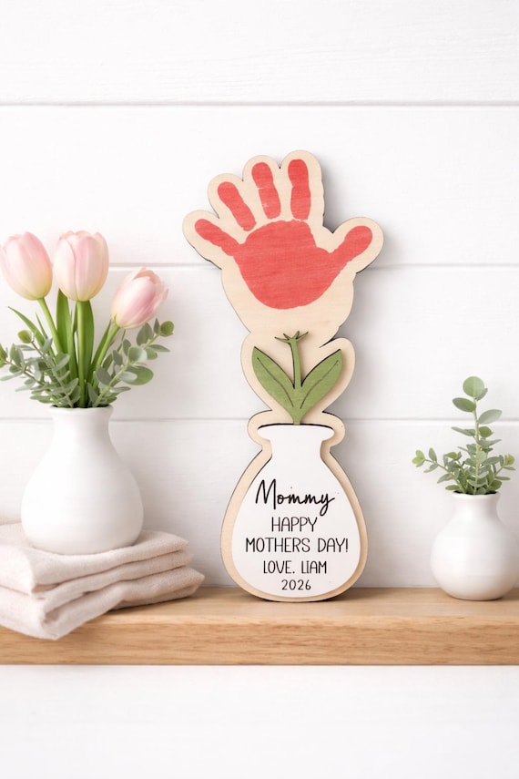 Mother’s Day Handprint Flower Craft, Personalized Mom Gift from Kids, Kids DIY Paint Kit, Handprint Flower Sign