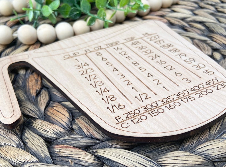 Wooden Measuring Cup Conversion Chart Magnet, Kitchen Conversion Cheat ...