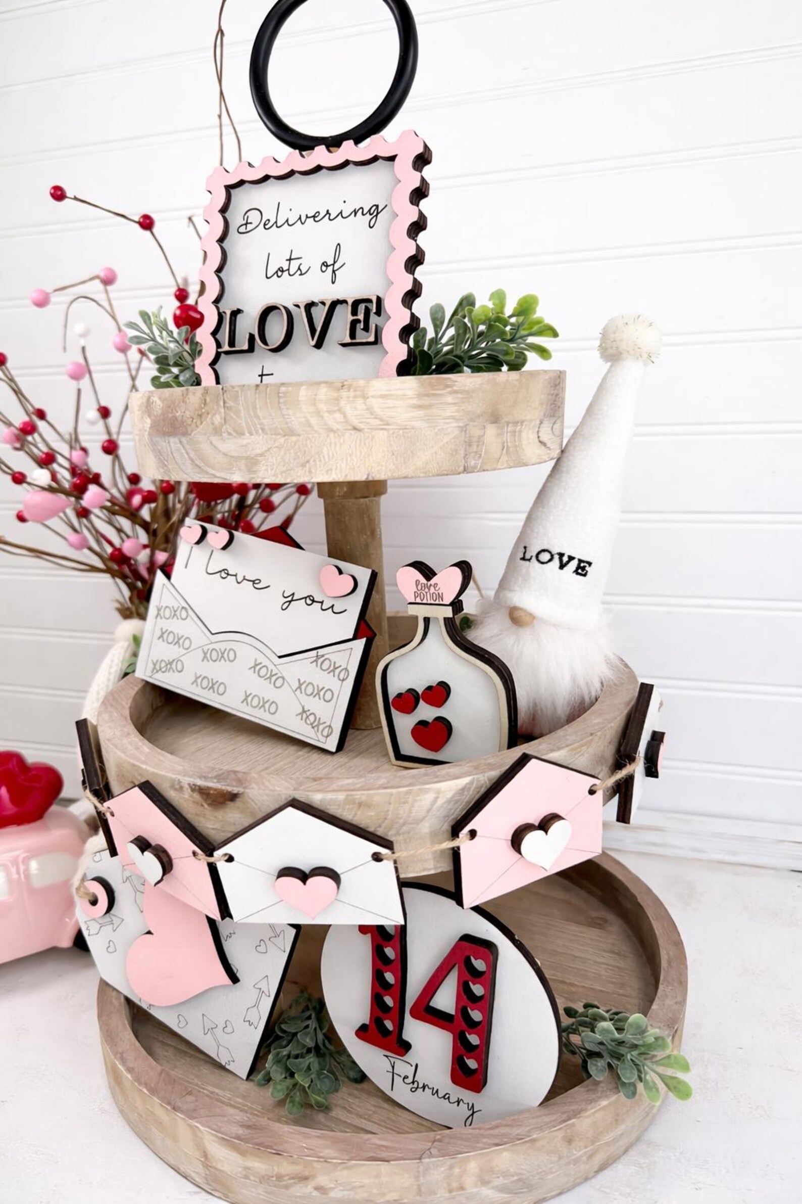 Valentines Tiered Tray Decor Set, Valentine Tray Decor, Farmhouse