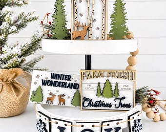 Christmas Tiered Tray Decor Set, Farmhouse Winter Wonderland Tray Decor, Mini Christmas Signs, Rustic Holiday Tray Decor, Tier Tray Bundle