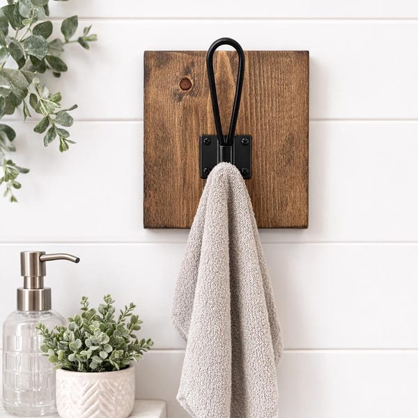 Bathroom Towel Hook | Farmhouse Wooden Towel Holder | Rustic Wall Towel Hook | Bathroom Decor