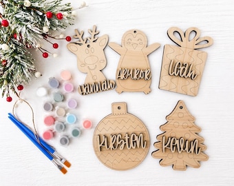 Personalized Christmas Ornament Craft Kit for Kids, DIY Paint Your Own Ornaments, Custom Name Wood Ornaments, Holiday Kids Activity Kit