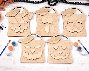 Kit de artesanato de abóbora de Halloween "faça você mesmo" para crianças, placa de abóbora personalizada com nome, kit de pintura em madeira, atividade de Halloween para crianças, kit de artesanato de outono