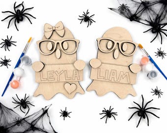 Personalized Ghost Paint Kit for Kids | Halloween Craft Kit with Name | DIY Wood Ghost Kit | Kids Activity Kit | Custom Kids Gift