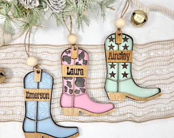 Personalized Cowgirl Boot Ornament, Western Christmas Ornament, Custom Name Ornament, Cowboy Boot Ornament, Rustic Western Decor Gift