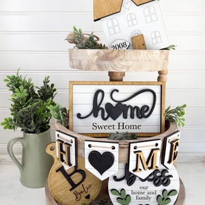 Home Sweet Home Tiered Tray Bundle, Farmhouse Tiered Tray Decor, Wedding Gift, Personalized Tiered Tray Signs, Farmhouse Decor