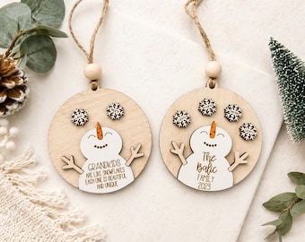 Personalized Snowman Family Ornament, Grandkids Christmas Ornament, Custom Family Name Ornament, Grandchildren Gift, Snowflake Ornament