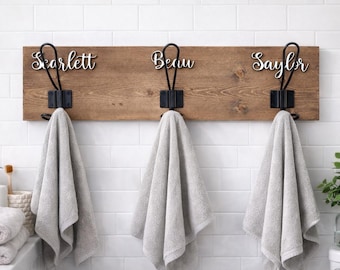 Gepersonaliseerde handdoekhouder, badkameraccessoire op maat, wandrek, handdoekhanger, housewarmingcadeau, badkamerorganizer, decoratie voor de hal