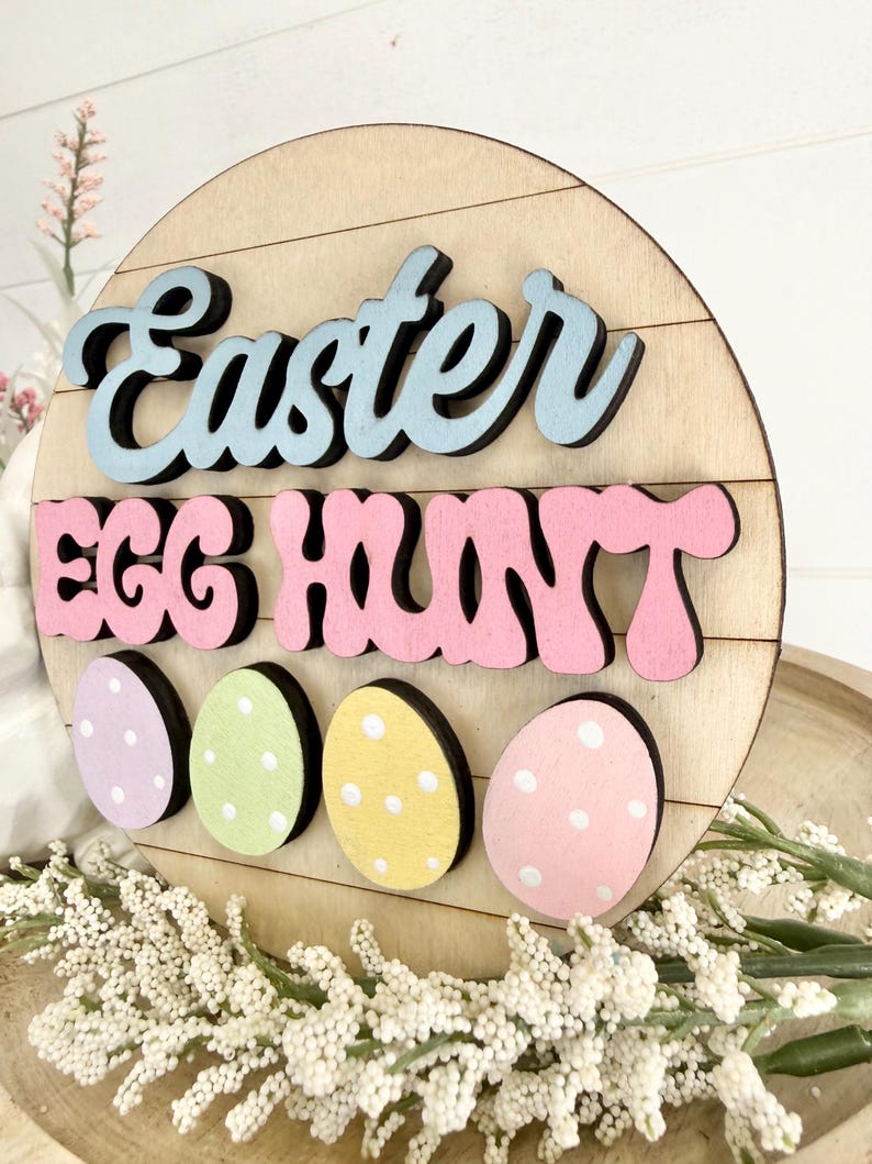 Spring Easter Tiered Tray Decor | Easter Egg Hunt Sign Set | Bunny ...