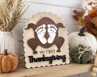 Mijn eerste Thanksgiving-bord | Aandenken babyvoetafdruk | Babydecoratie Thanksgiving | Thanksgiving-cadeau voor pasgeborenen