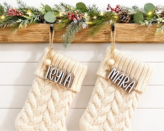 Personalized Stocking Tags, Custom Name Christmas Stocking Tag, Wooden Name Tag Ornament, Family Stocking Name Tag, Rustic Farmhouse Decor