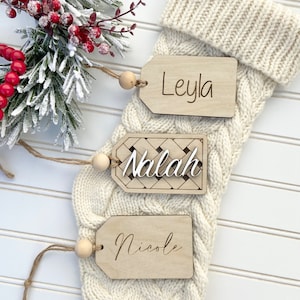 Personalized Stocking Tags, Christmas Tags,Beaded Wooden Name Tag, Christmas Stocking Tags, Custom Stocking Name Tag