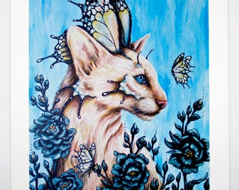 Katze Kunstdruck | Metamorphosis Print, Surreale Katzen Print, Katzenliebhaber sammelbare Kunst, Trending Cat Artwork, Katzenillustration
