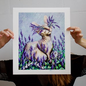 Sphynx Katze Kunstdruck | Lavendula Print, Sphynx Katzenkunst, Geschenkideen für Katzenliebhaber, Katzenzeichnung, Trending Art, Katzenmalerei Bild 2