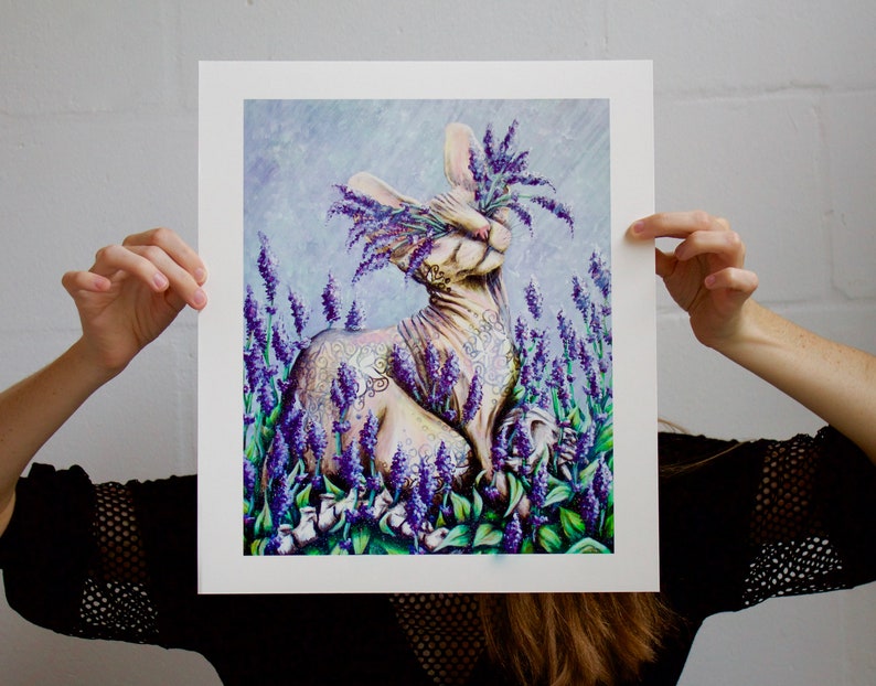 Sphynx Katze Kunstdruck | Lavendula Print, Sphynx Katzenkunst, Geschenkideen für Katzenliebhaber, Katzenzeichnung, Trending Art, Katzenmalerei Bild 2