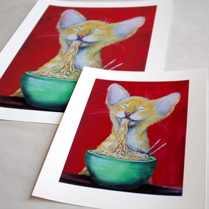 Cat Art Print | Noodle Cat Print, Cat lover prints, cat eating ramen, funny cat art, comical cat, trending art, giclee art print image 2