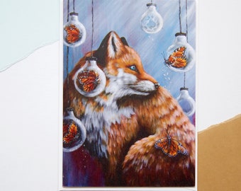 Blank Individual Greeting Card | Fox Card, unique and surreal artwork