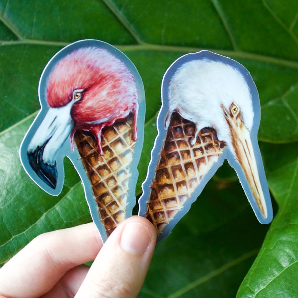 FL Bird Ice-cream Sticker Set | 2 FL Made flamingo and egret vinyl stickers