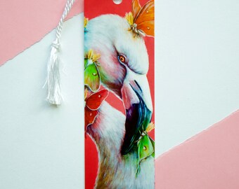 White Flamingo Bookmark | Luna Rainbow bookmark, art bookmark, gifts for book lovers