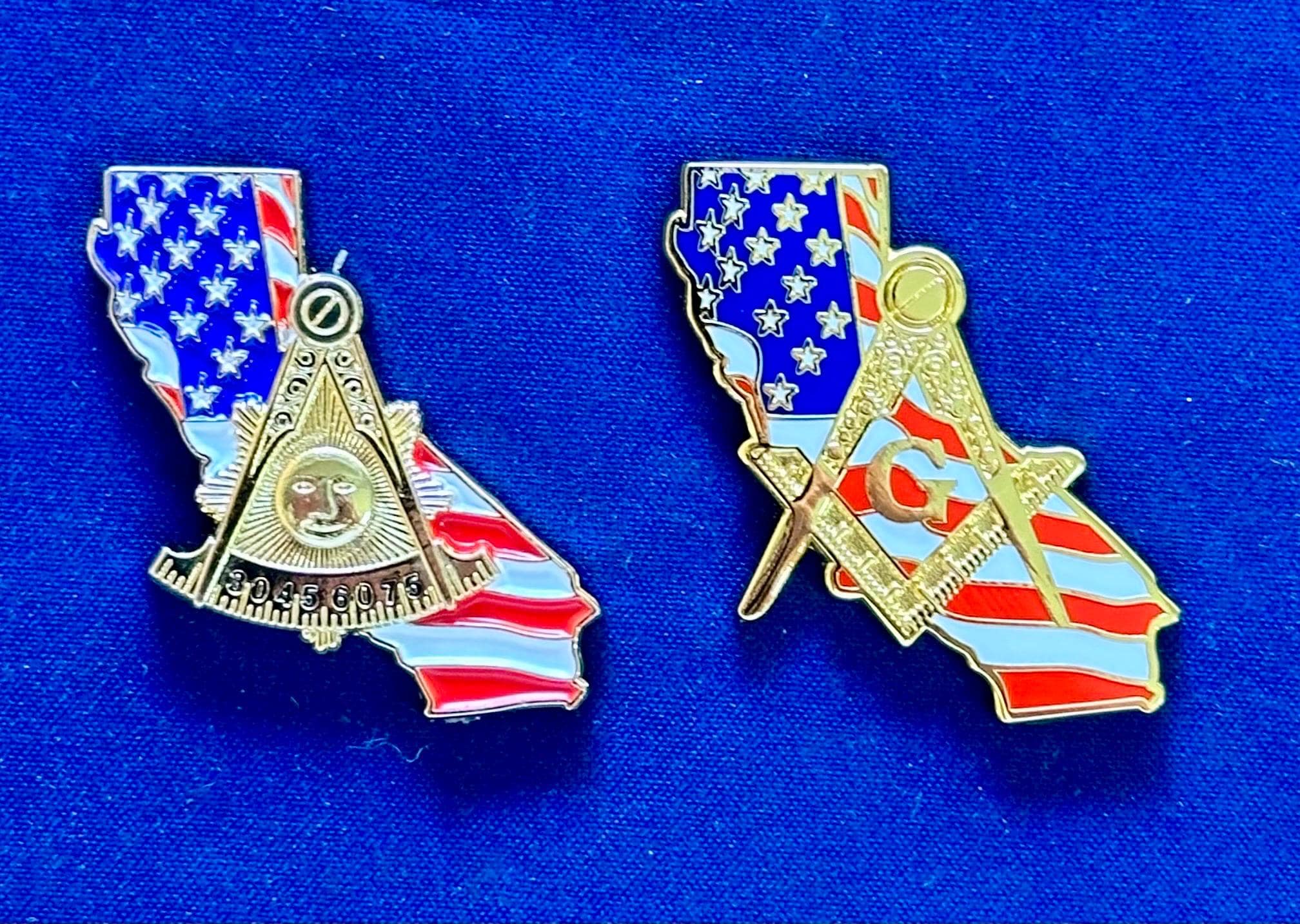Past Master California American Flag Masonic Lapel Pin - 3/4" Tall With Butterfly Clutch - View #2