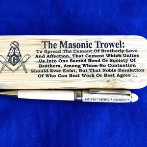 Masonic Trowel Bamboo Pen and Pen Holder