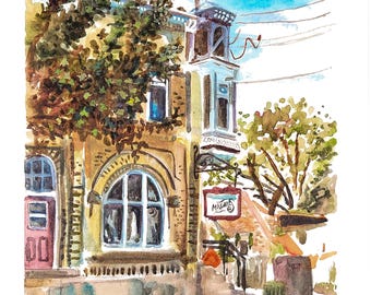 Cedarburg - Maxwell's Watercolor Painting Print, Wisconsin Architecture Plein Air Art