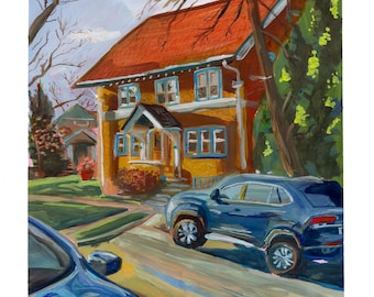 Milwaukee House Painting Print, Upper East Side Architecture, Watercolor Gouache Art